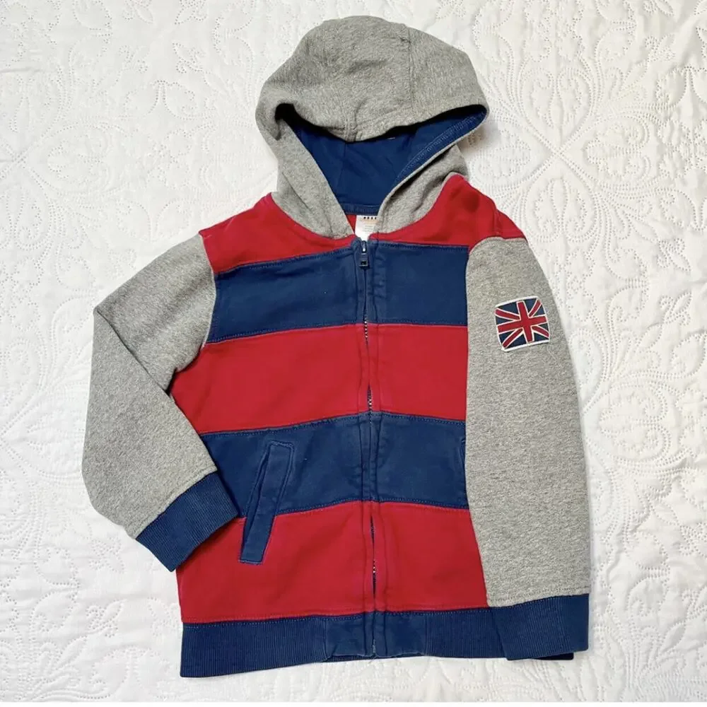 Gymboree London Patch Stripe Fleece Hoodie Size 4/5
